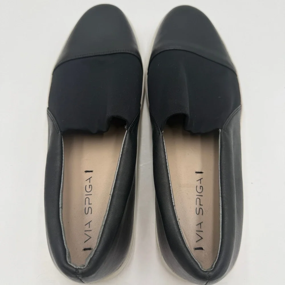 Via Spiga Sneakers Raine Leather Cap Toe Black Womens Size 9M